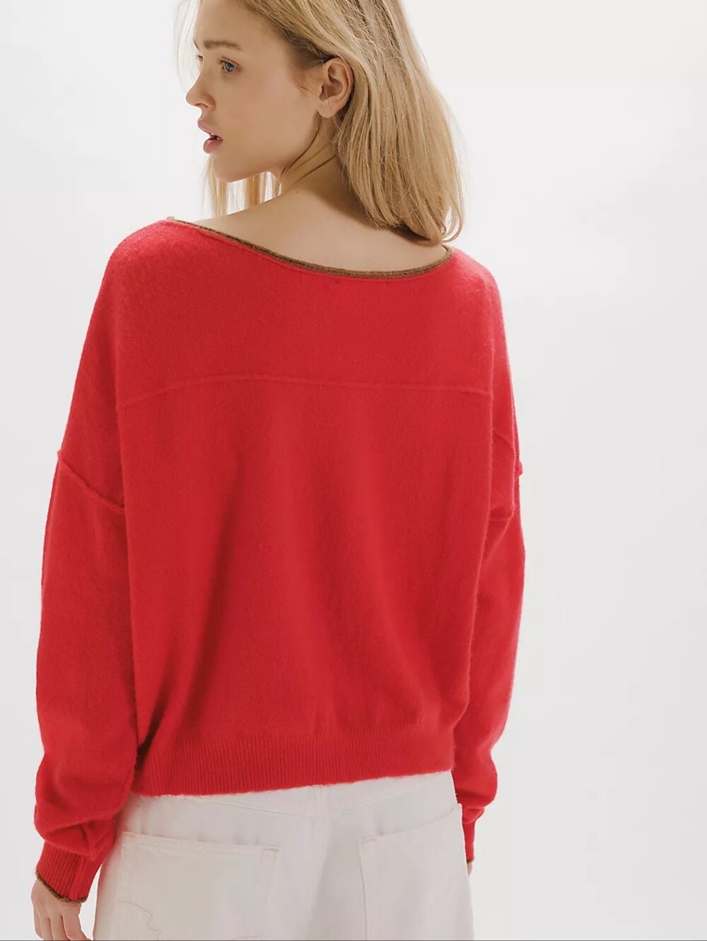 🪷NWT Free People See Me SoftSpun Pullover In High Risk Red Combo, XL 🌙 - Picture 5 of 16